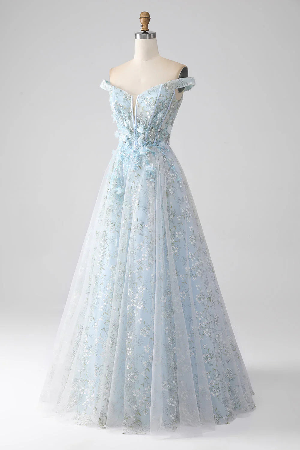 A-Line Off the Shoulder Long Corset Prom Dress