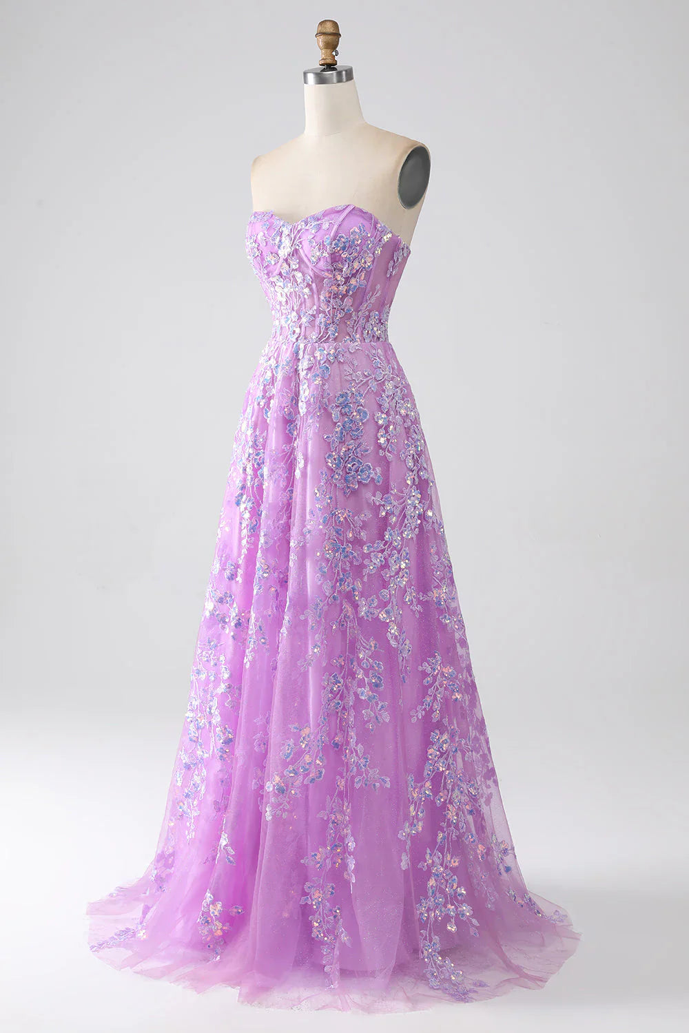 A-Line Strapless Corset Prom Dress with Appliques