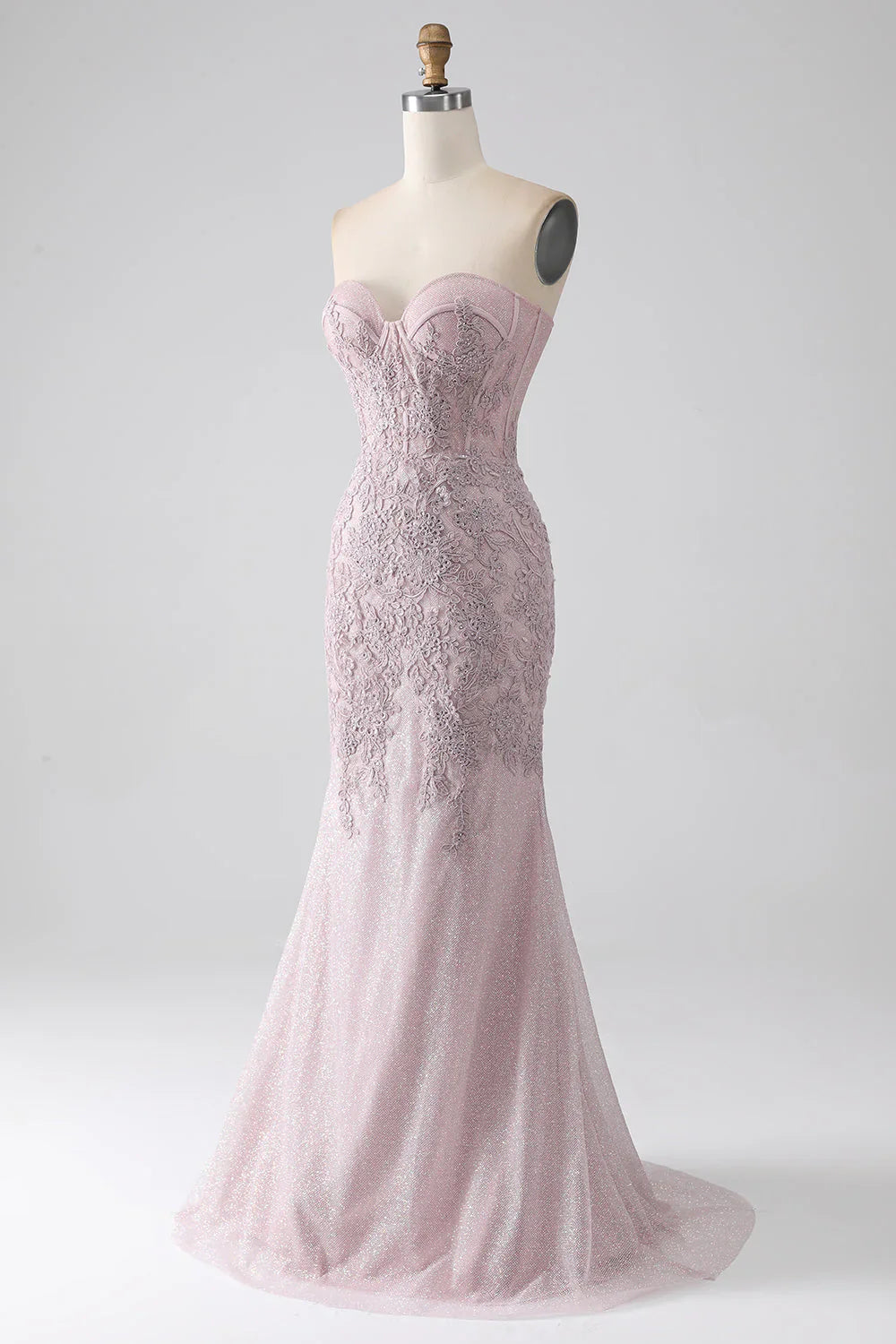 Blush Sparkly Strapless Mermaid Corset Prom Dress With Appliques