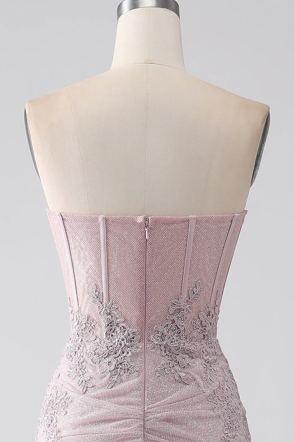 Blush Sparkly Strapless Mermaid Corset Prom Dress With Appliques