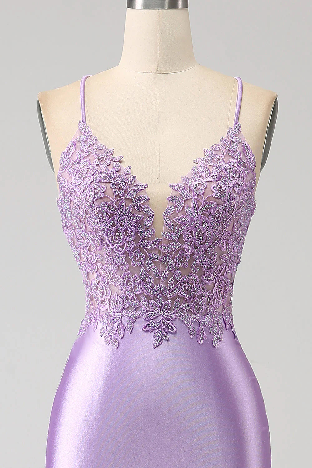 Stylish Mermaid Spaghetti Straps Long Prom Dress With Appliques Slit
