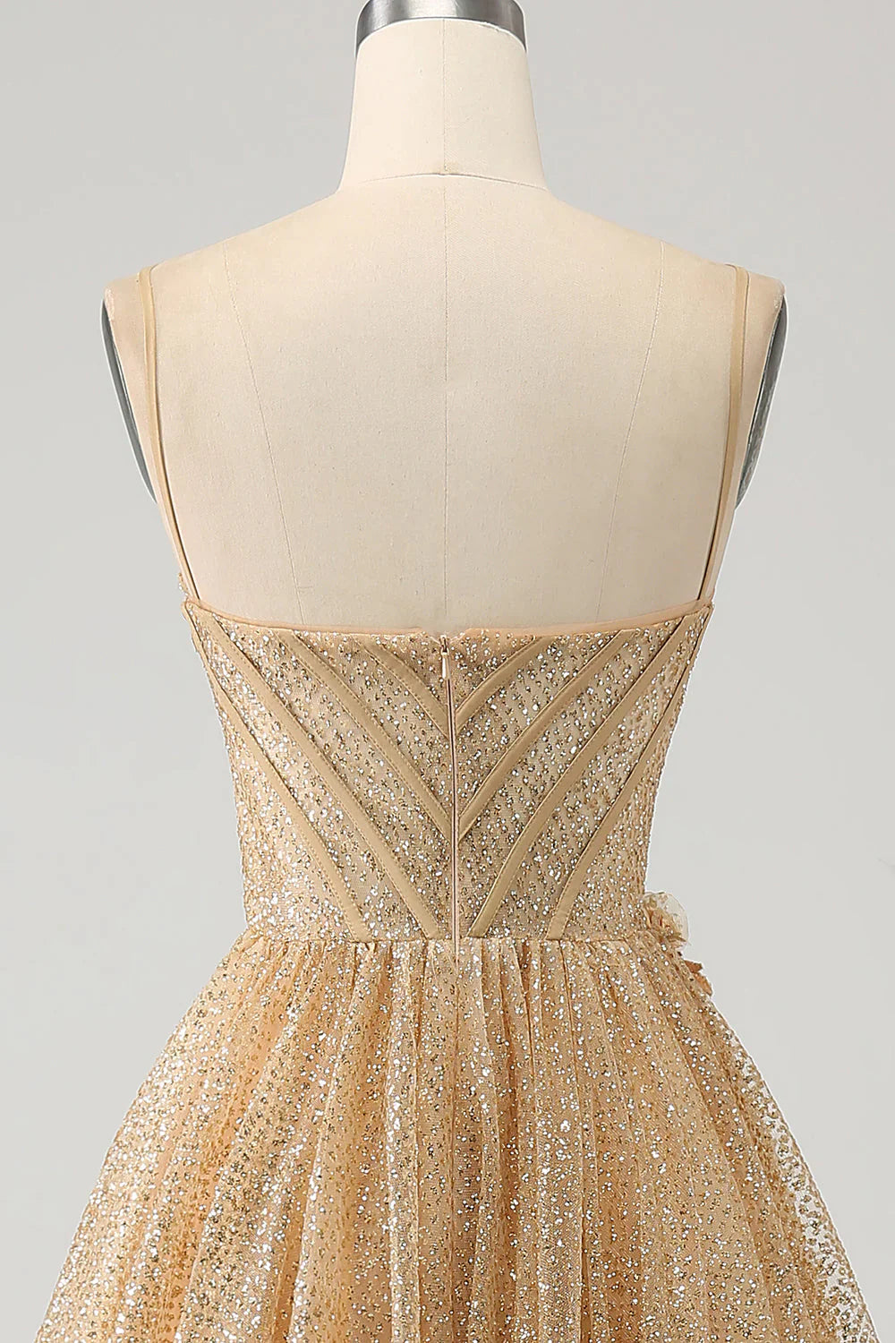 Glitter Corset Long Prom Dress With Flowers
