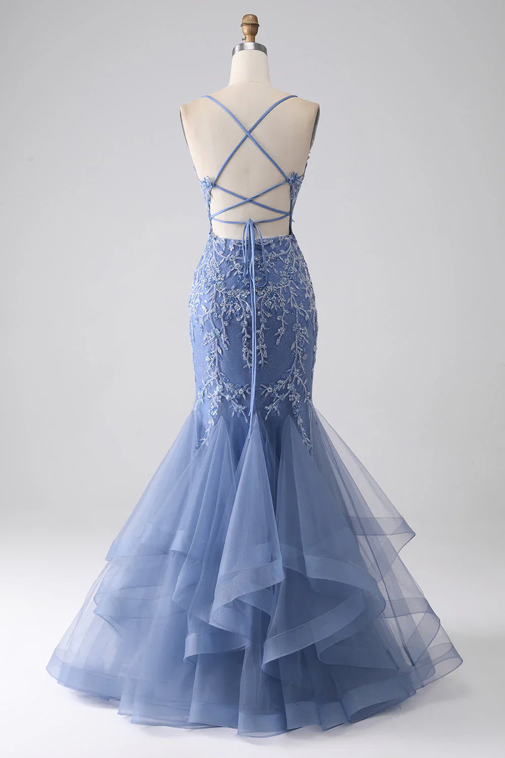 Mermaid Spaghetti Strap Beaded Backless Prom Dress With Appliques