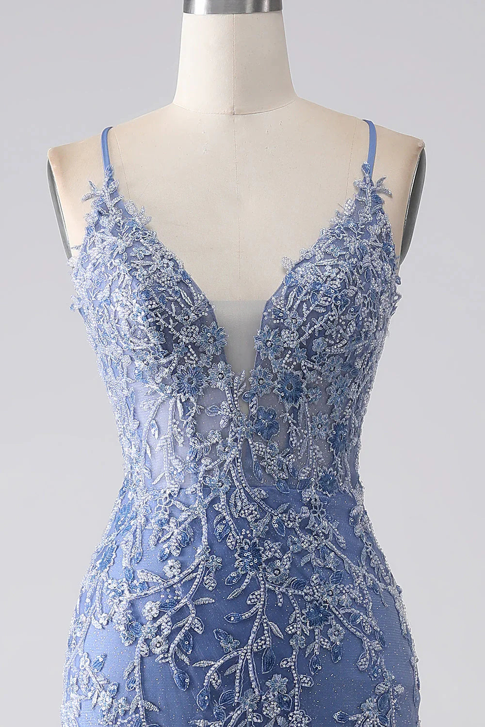 Mermaid Spaghetti Strap Beaded Backless Prom Dress With Appliques
