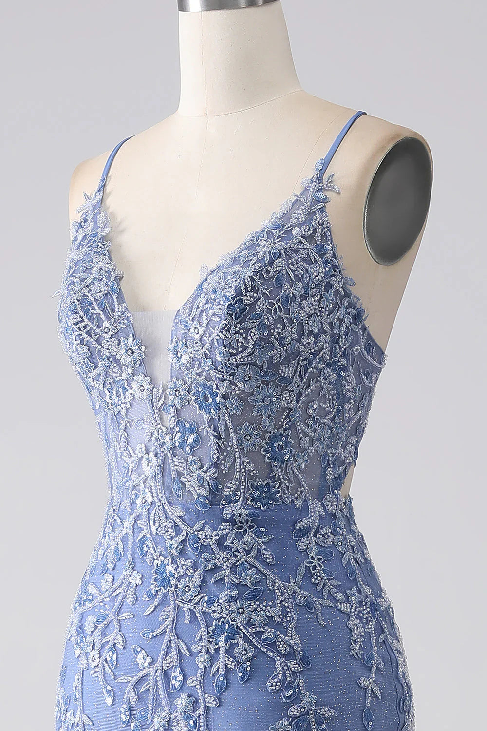 Mermaid Spaghetti Strap Beaded Backless Prom Dress With Appliques