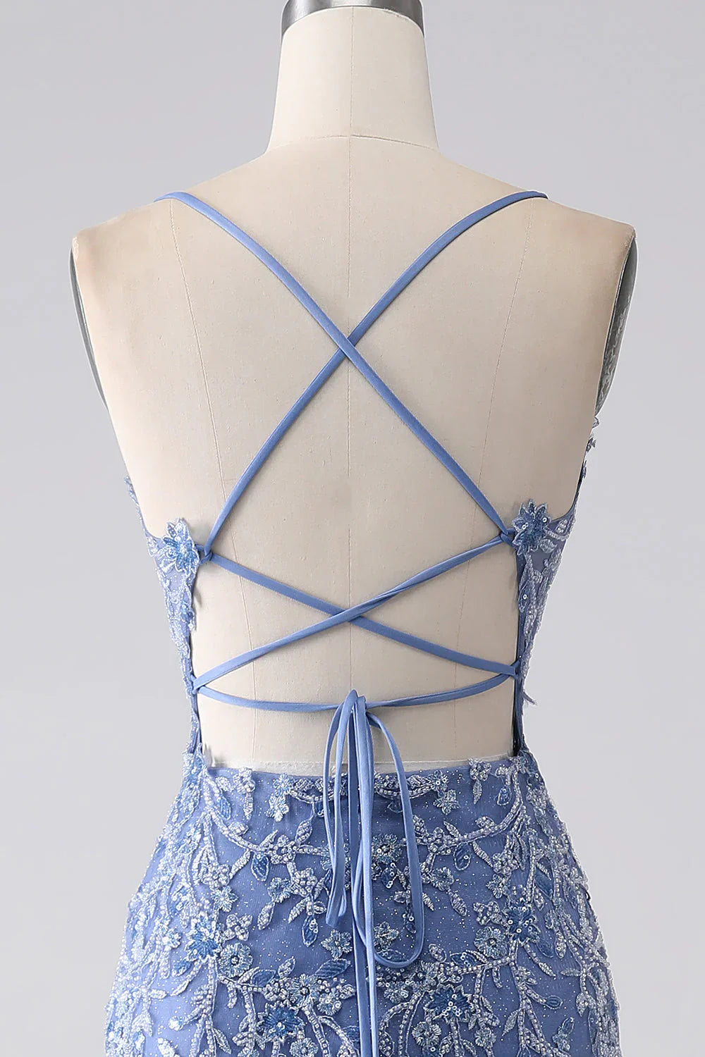 Mermaid Spaghetti Strap Beaded Backless Prom Dress With Appliques