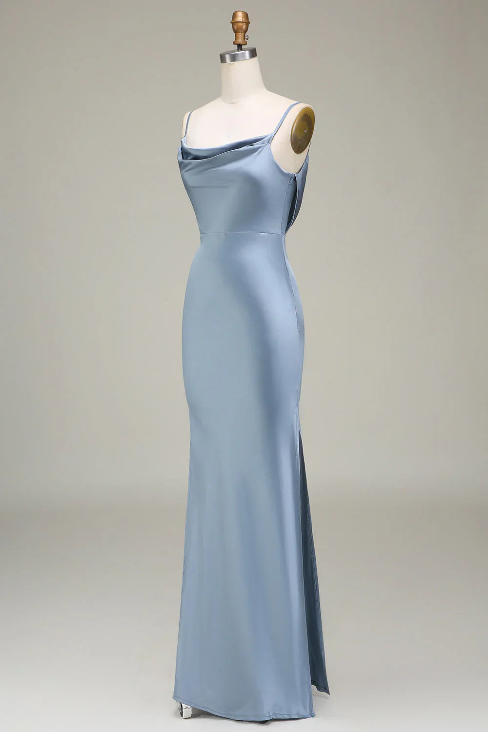 Sheath Spaghetti Straps Satin Long Bridesmaid Dress