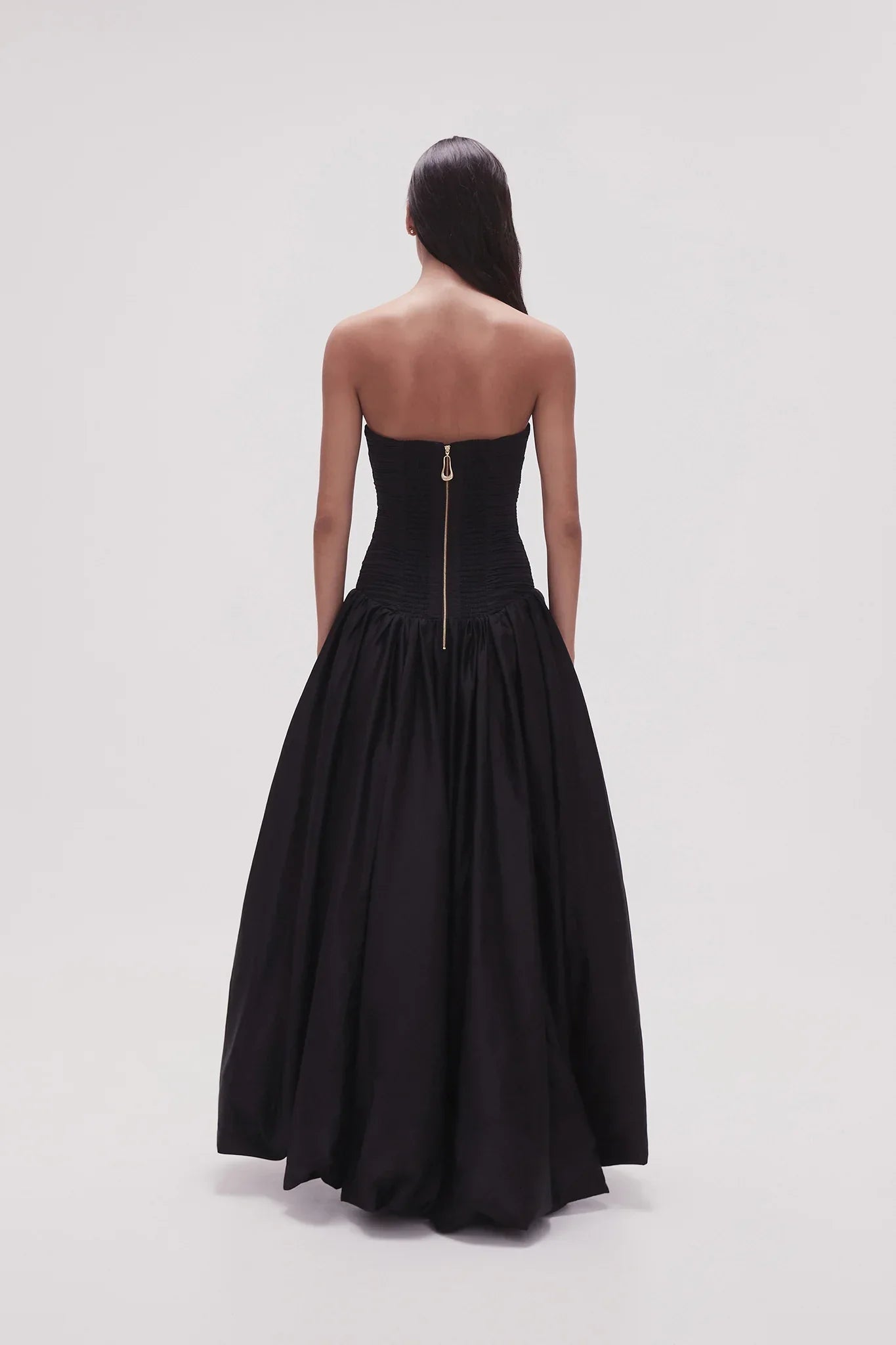 Xuewuba Dress A-line Black Bubble Hem Maxi Dress Strapless Sleeveless Pleated Prom Dress