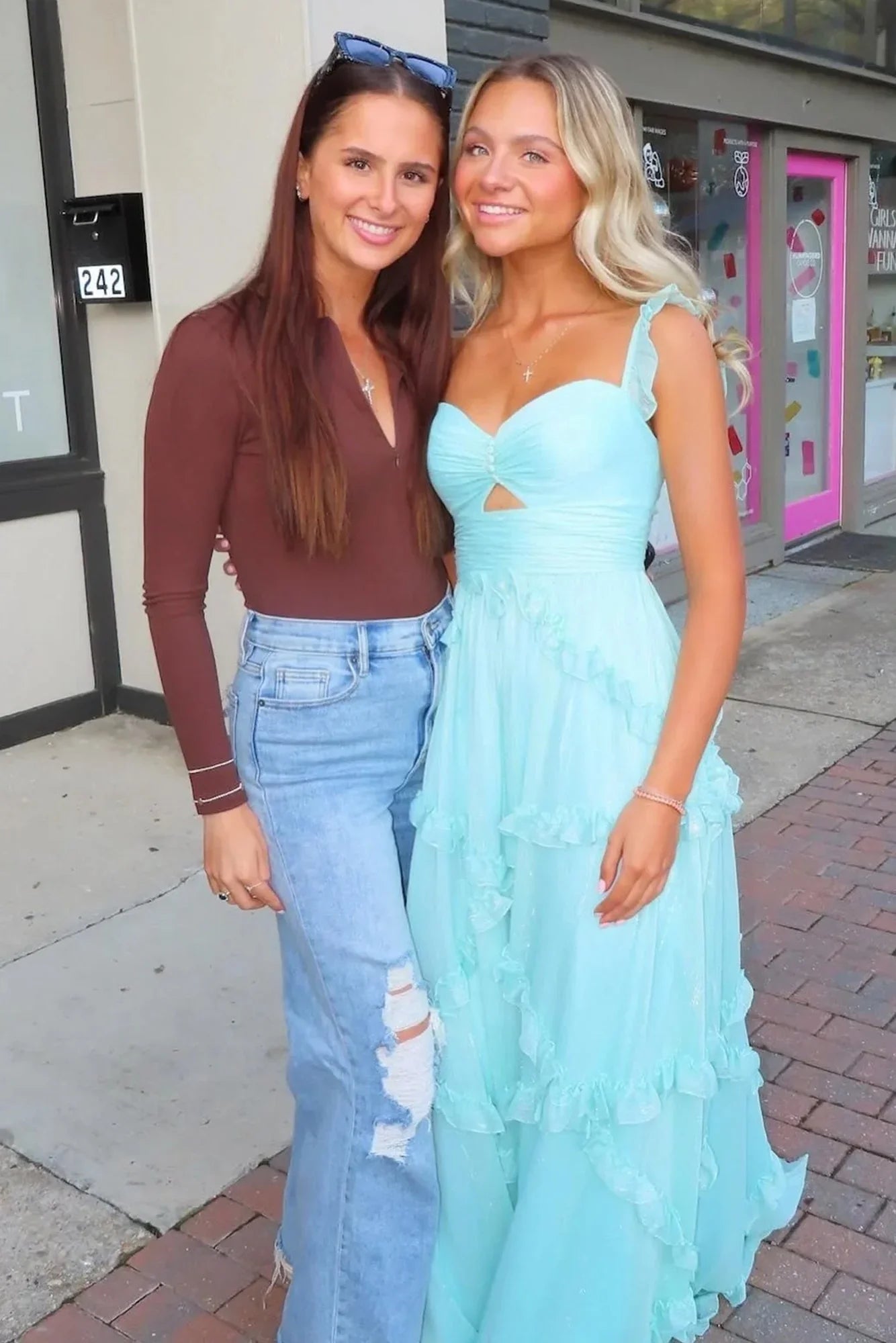 Xuewuba Dress Charming A Line Sweetheart Blue Long Prom Dress with Ruffles Evening Dress