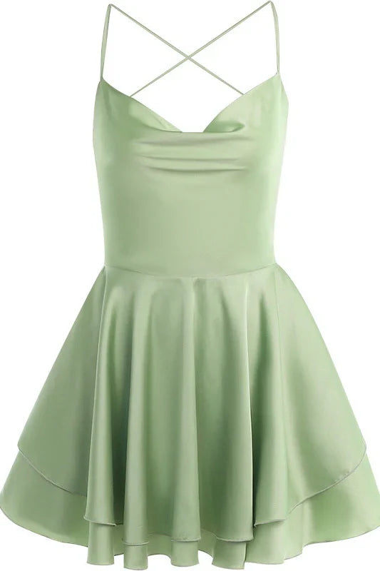 Xuewuba Dress Cowl Neck Green Ruffle Tiered Short Dress Homecoming Dress