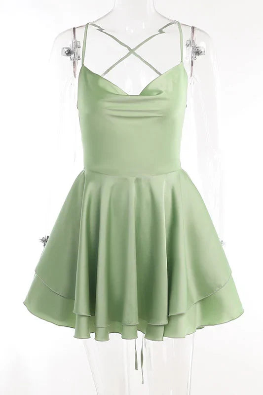 Xuewuba Dress Cowl Neck Green Ruffle Tiered Short Dress Homecoming Dress
