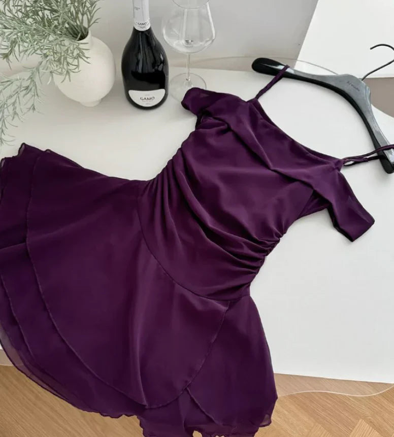 Xuewuba Dress Cute A Line Spaghetti Straps Grape Purple Chiffon Short Homecoming Dress Cocktail Dress