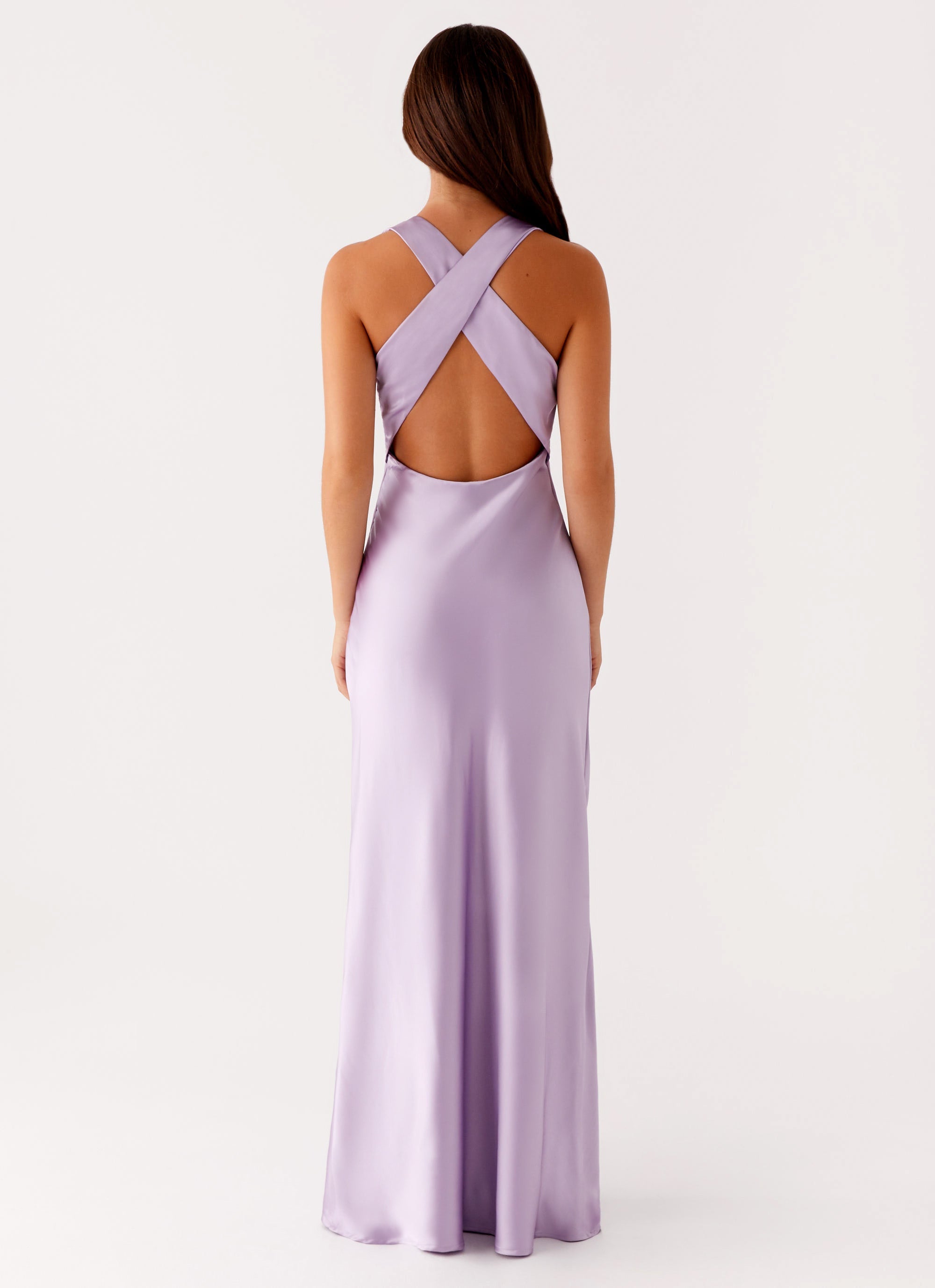 Xuewuba Dress Deep V Neck Maxi Dress Sleeveless Lilac Simple Sheath?Crisscross Back Satin Prom Dress