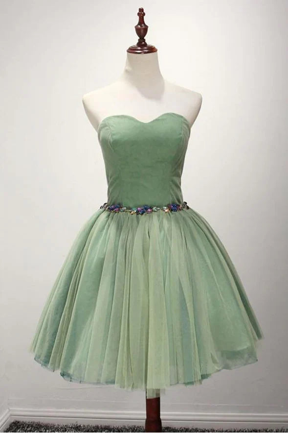 Xuewuba Dress Green Ball-gown Sweetheart Short Tulle Homecoming Dress With Beading