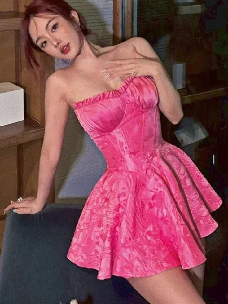 Xuewuba Dress Sexy A line Strapless Sleeveless Short Pink Homecoming Dress