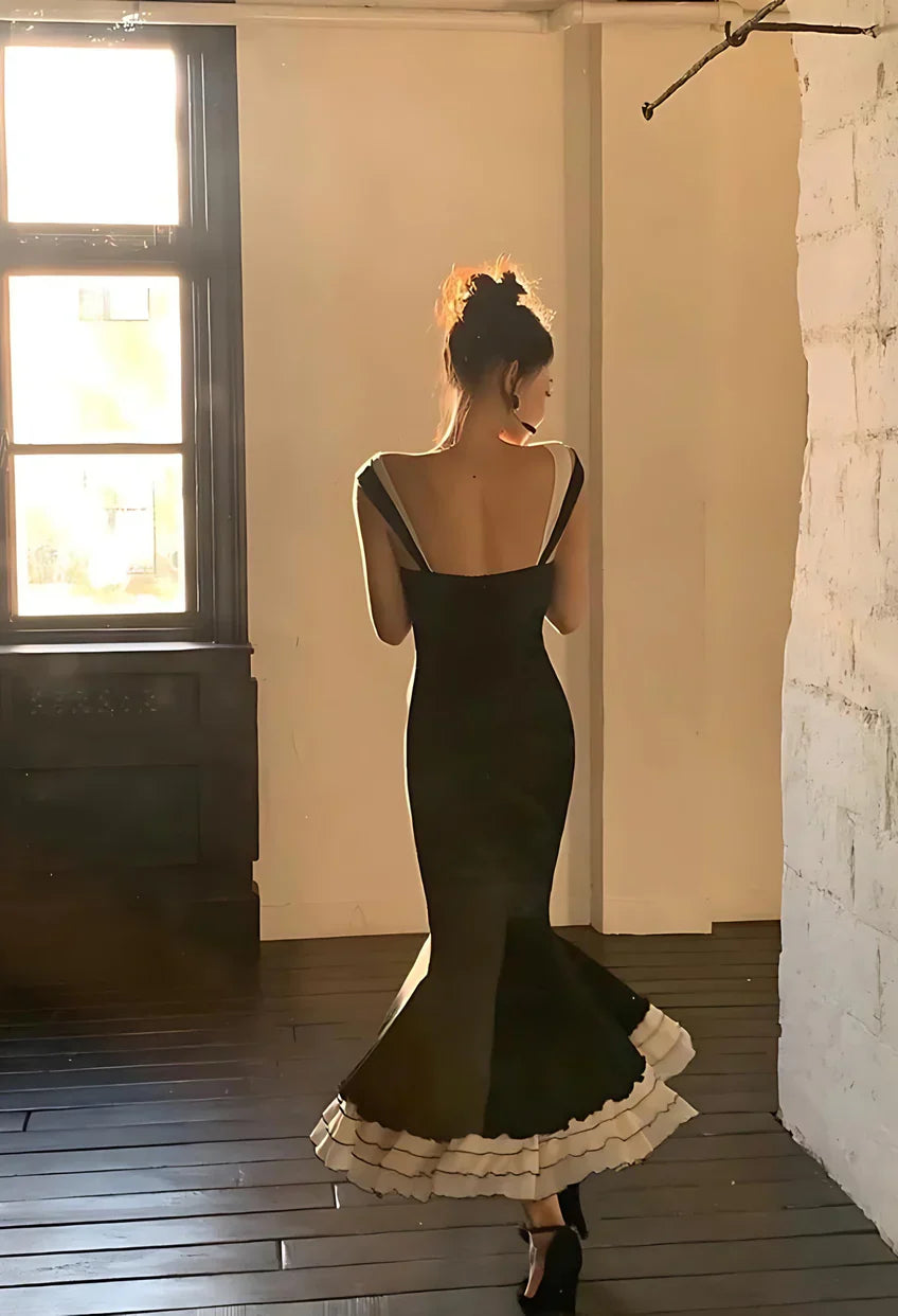 Xuewuba Dress Sexy Mermaid Straps Chiffon Black Prom Dresses Party Dress