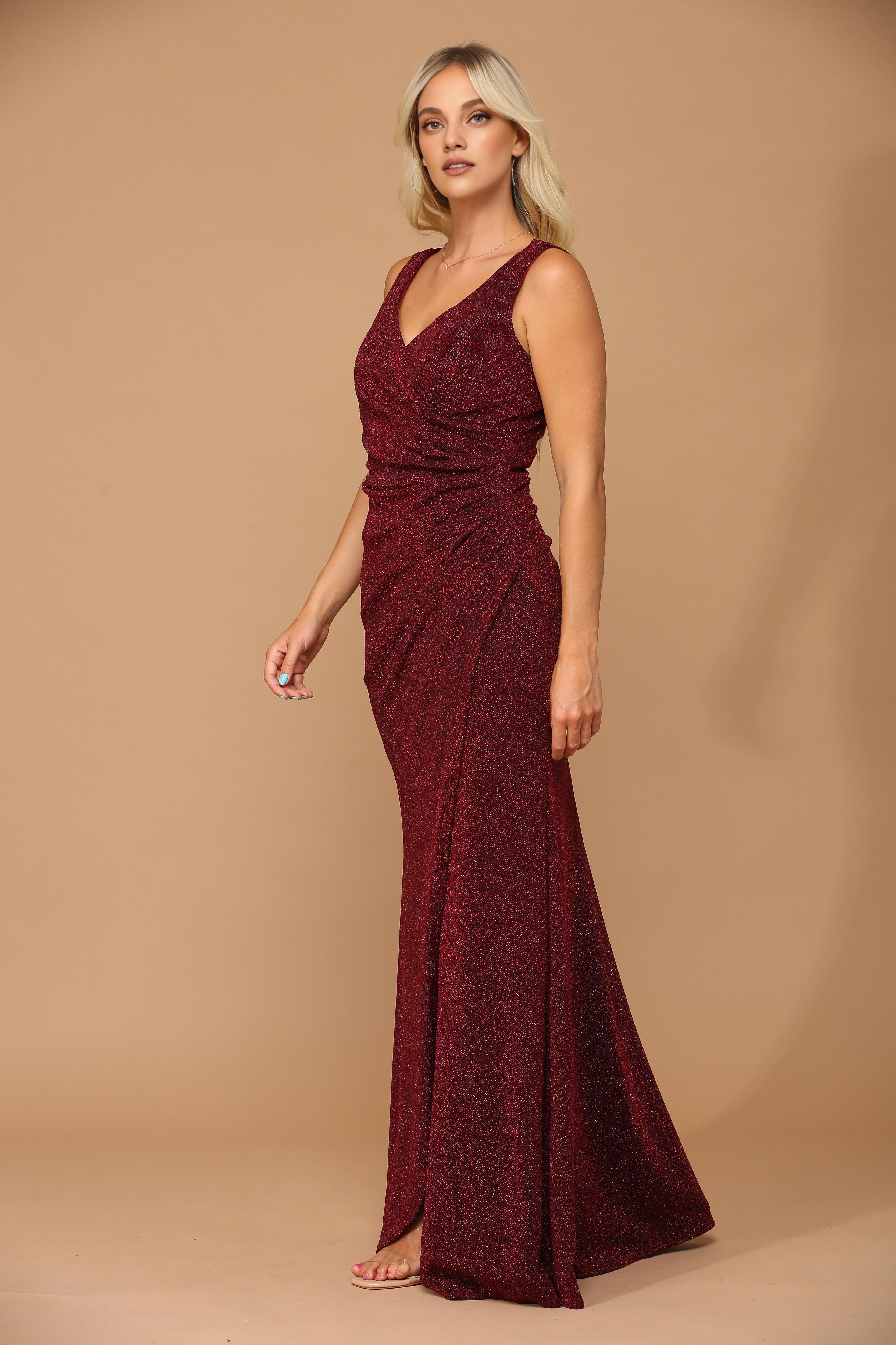 Xuewuba Dress Sleeveless Metallic Mother of the Bride Dress Zipper Back Royal Blue Formal Prom Dress With Slit