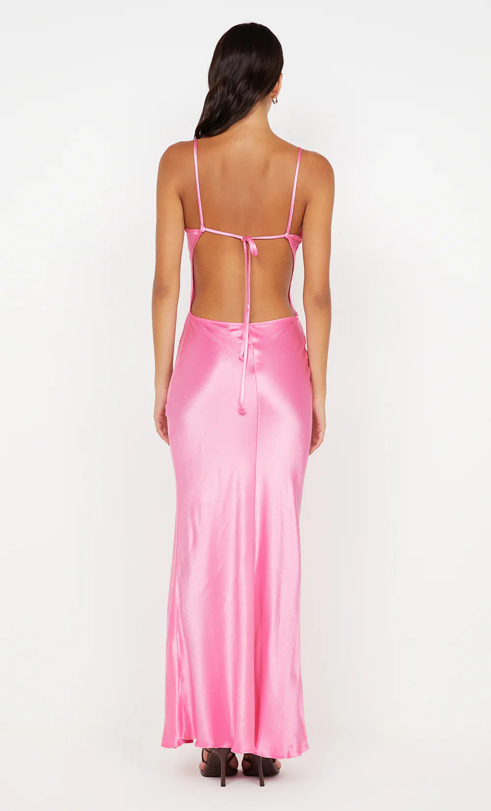 Xuewuba Dress Spaghetti Straps V Neck Sleeveless Evening Dress Pink Prom Dress Sheath Open Back Maxi Dress