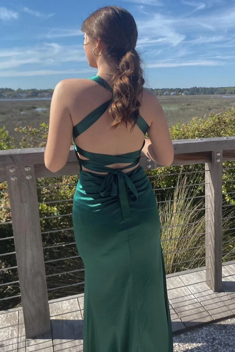 Xuewuba Dress V-neck Ink Blue Criss-cross Back Long Dress Prom Dress