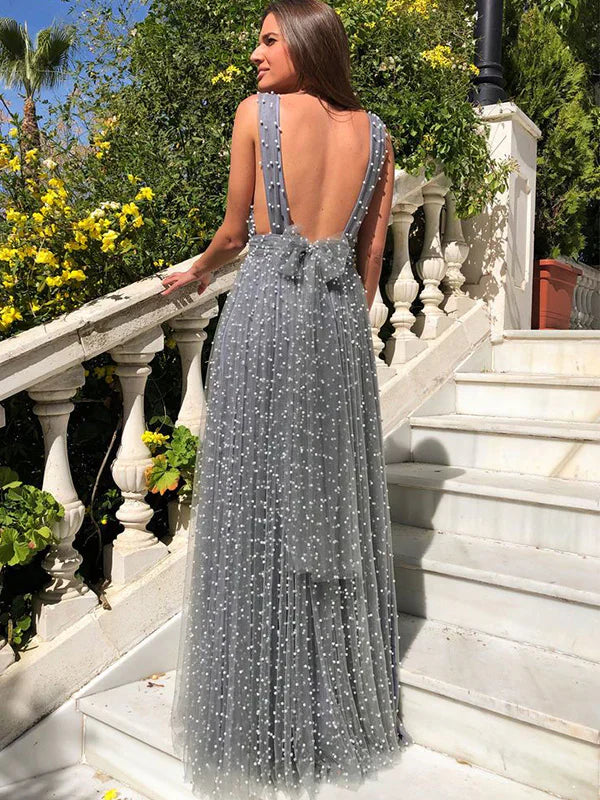 Xuewuba Dress Unique V-neck Sleeveless A-line Satin Evening Prom Dresses