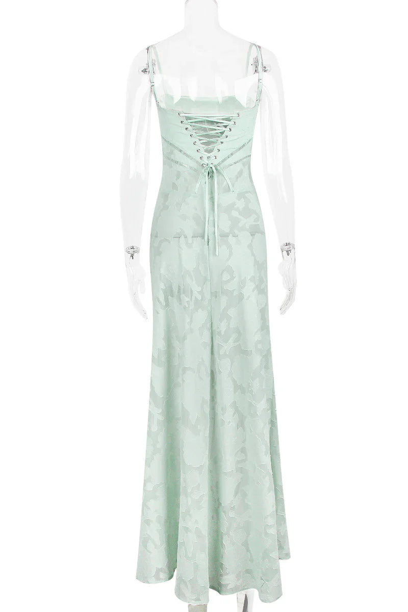 Xuewuba Spaghetti Straps Lilac Lace-up Back Long Lace Dress Prom Dress