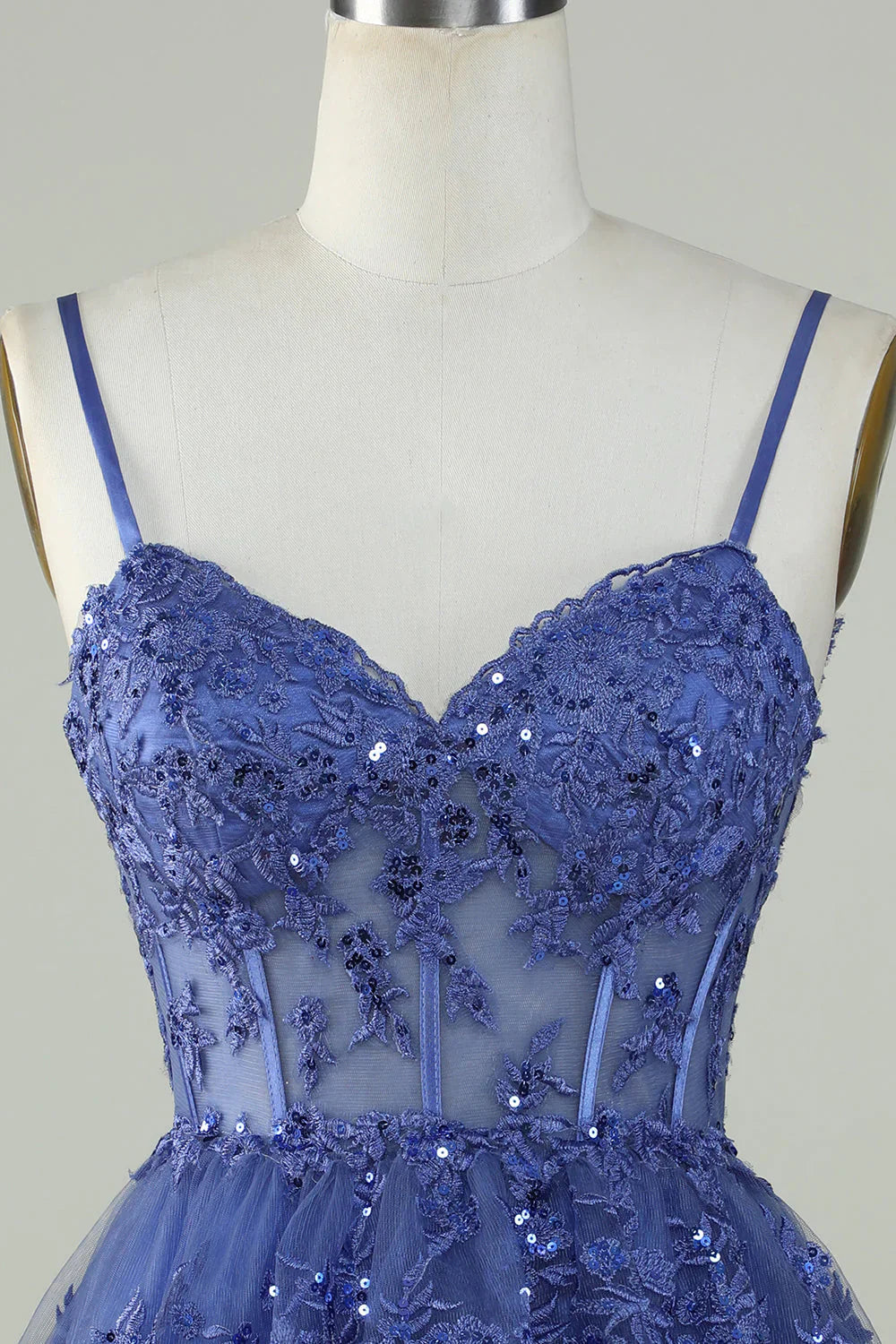 Spaghetti Straps Sparkly Tiered Corset Homecoming Dress