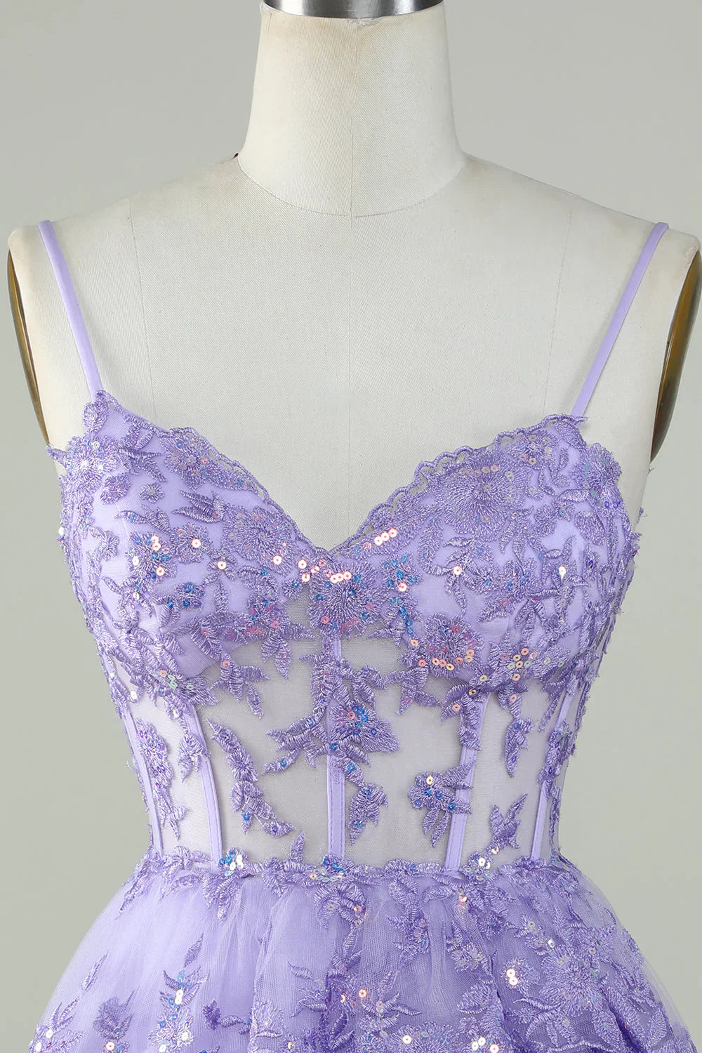 Sparkly Spaghetti Straps Sequins Tiered Homecoming Dress
