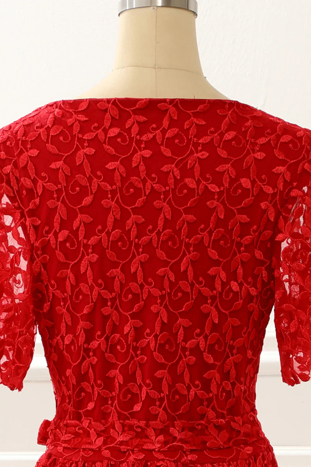 V-Neck Lace Red Prom Dress With Slit