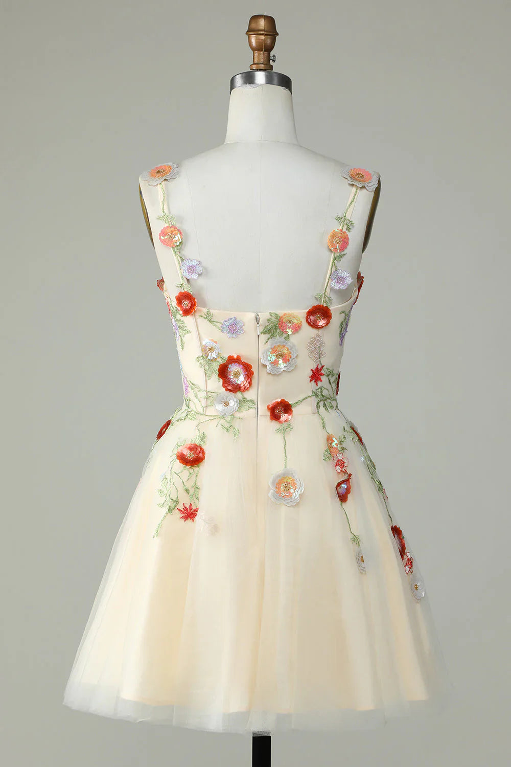 A Line Tulle Sparkly Champagne Homecoming Dress With Flower