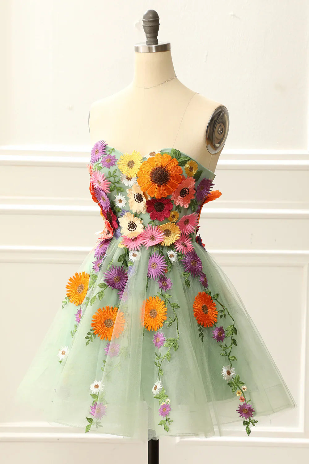 Strapless Homecoming Dress With 3D Flowers