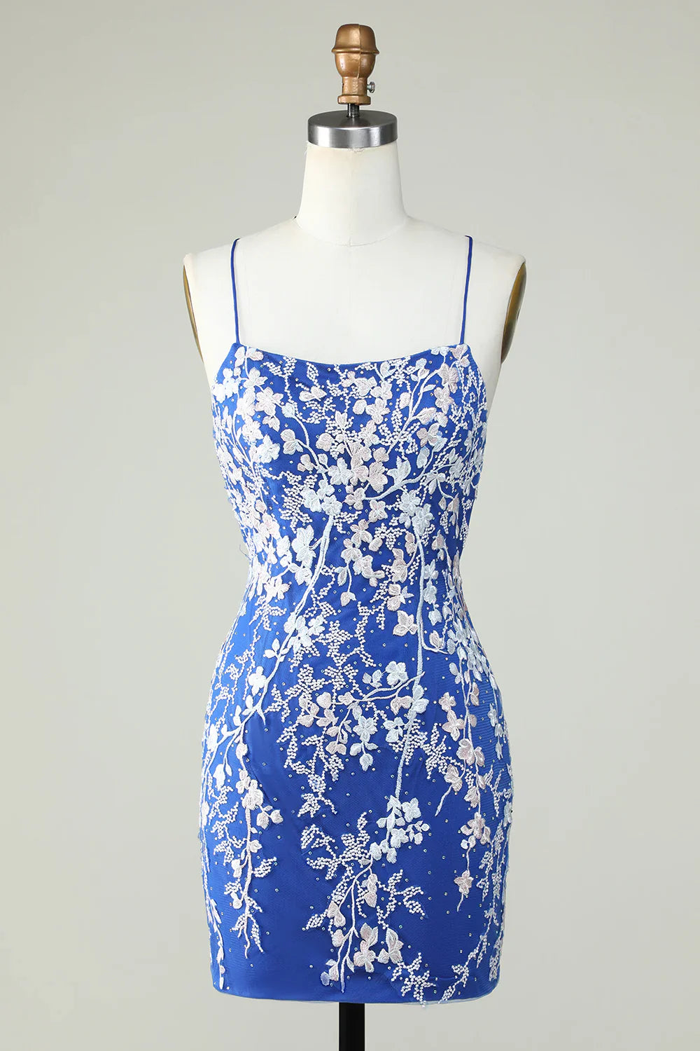 Spaghetti Straps Tight Royal Blue Homecoming Dress With Appliques
