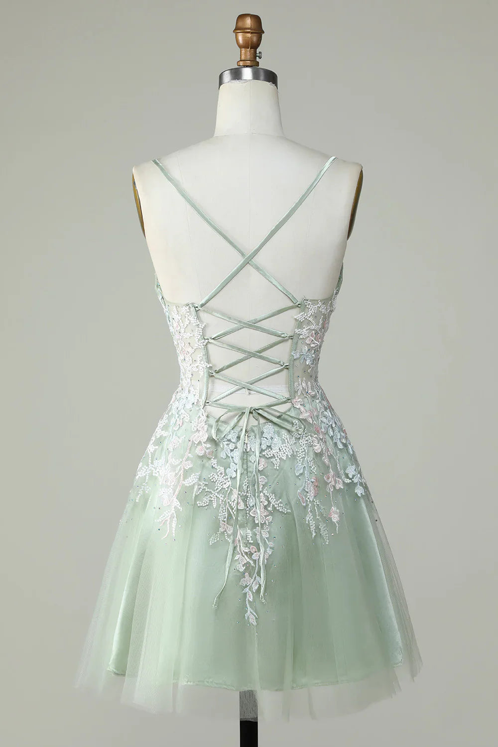 A Line Cute Corset Green Homecoming Dress With Appliques