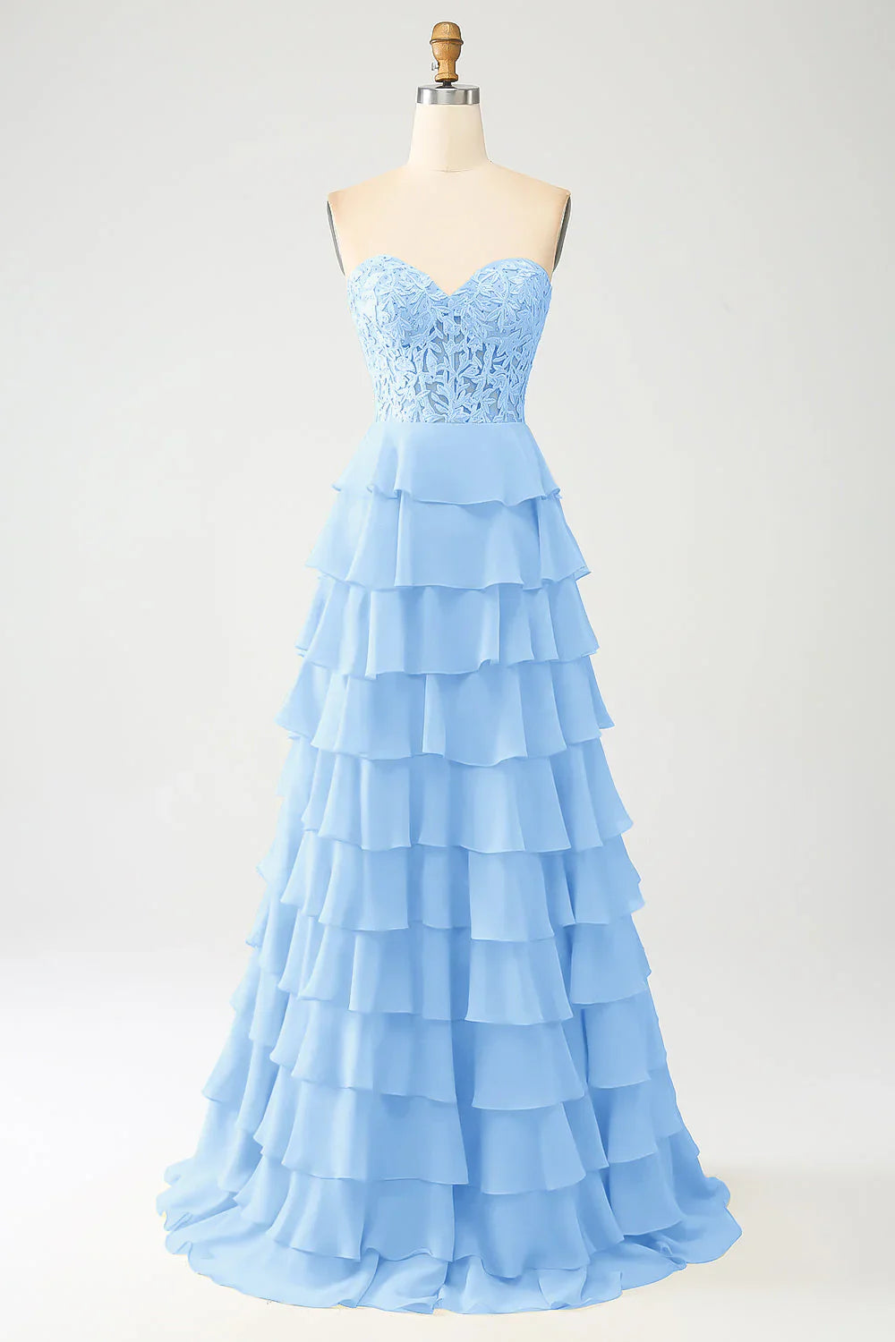 A-Line Sweetheart Tiered Long Prom Dress