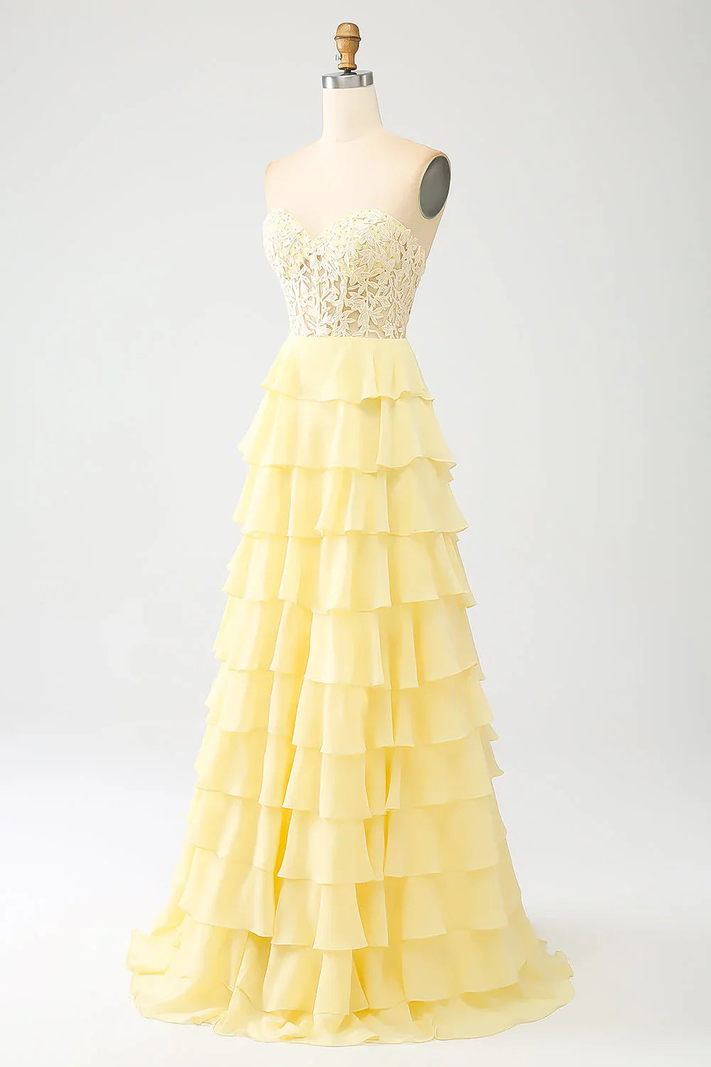 A-Line Sweetheart Tiered Long Prom Dress