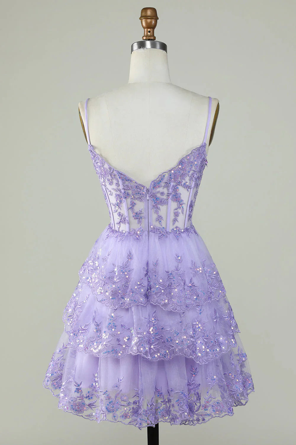 Sparkly Spaghetti Straps Sequins Tiered Homecoming Dress
