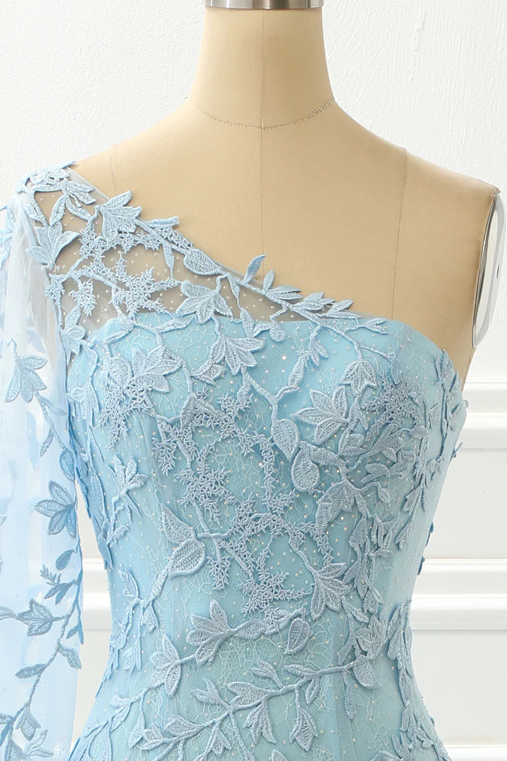 Sky Blue One Shoulder Mermaid Prom Dress With Appliques
