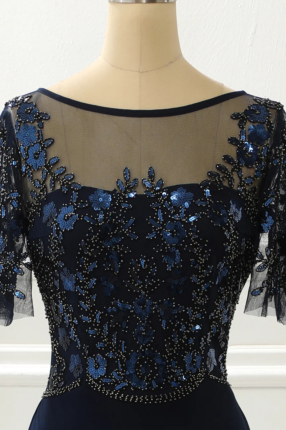 Sequin Mermaid Navy Prom Dress With Beading