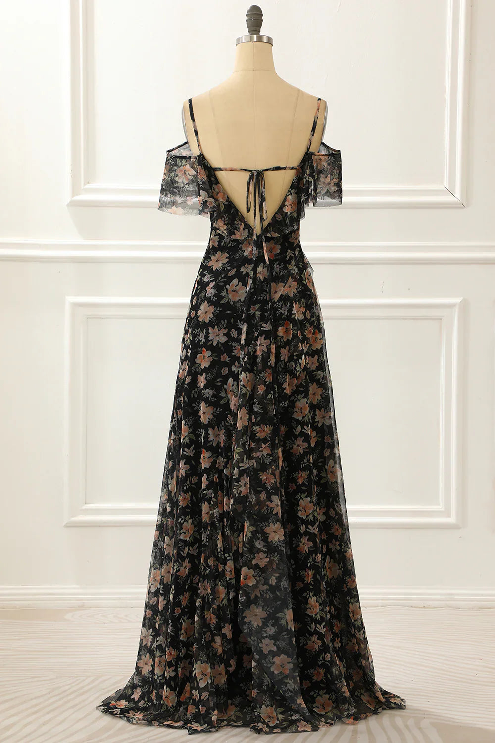 Black Off The Shoulder A Line Prom Dress With Floral