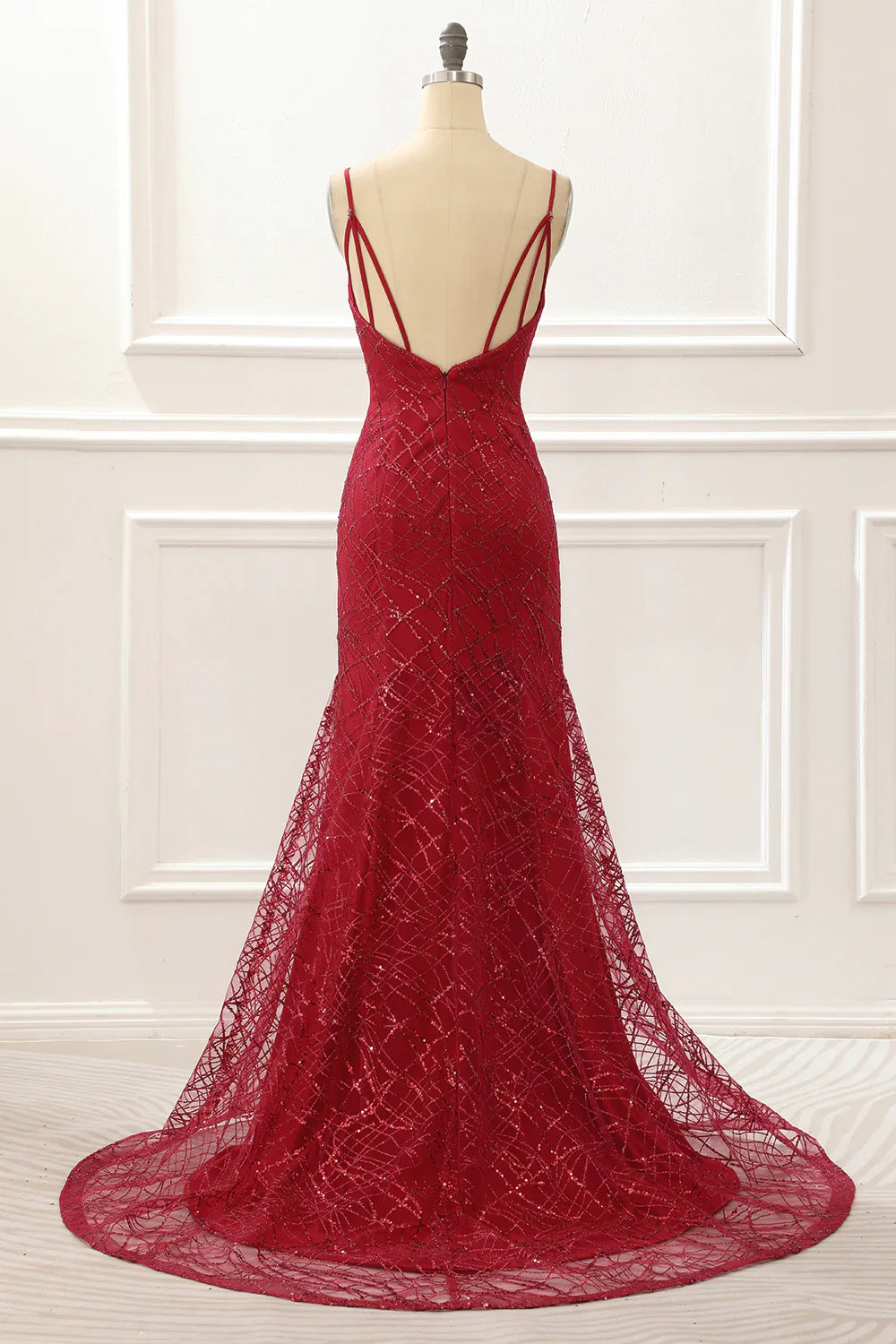 Saprkly Mermaid Dark Red Prom Dress With Slit
