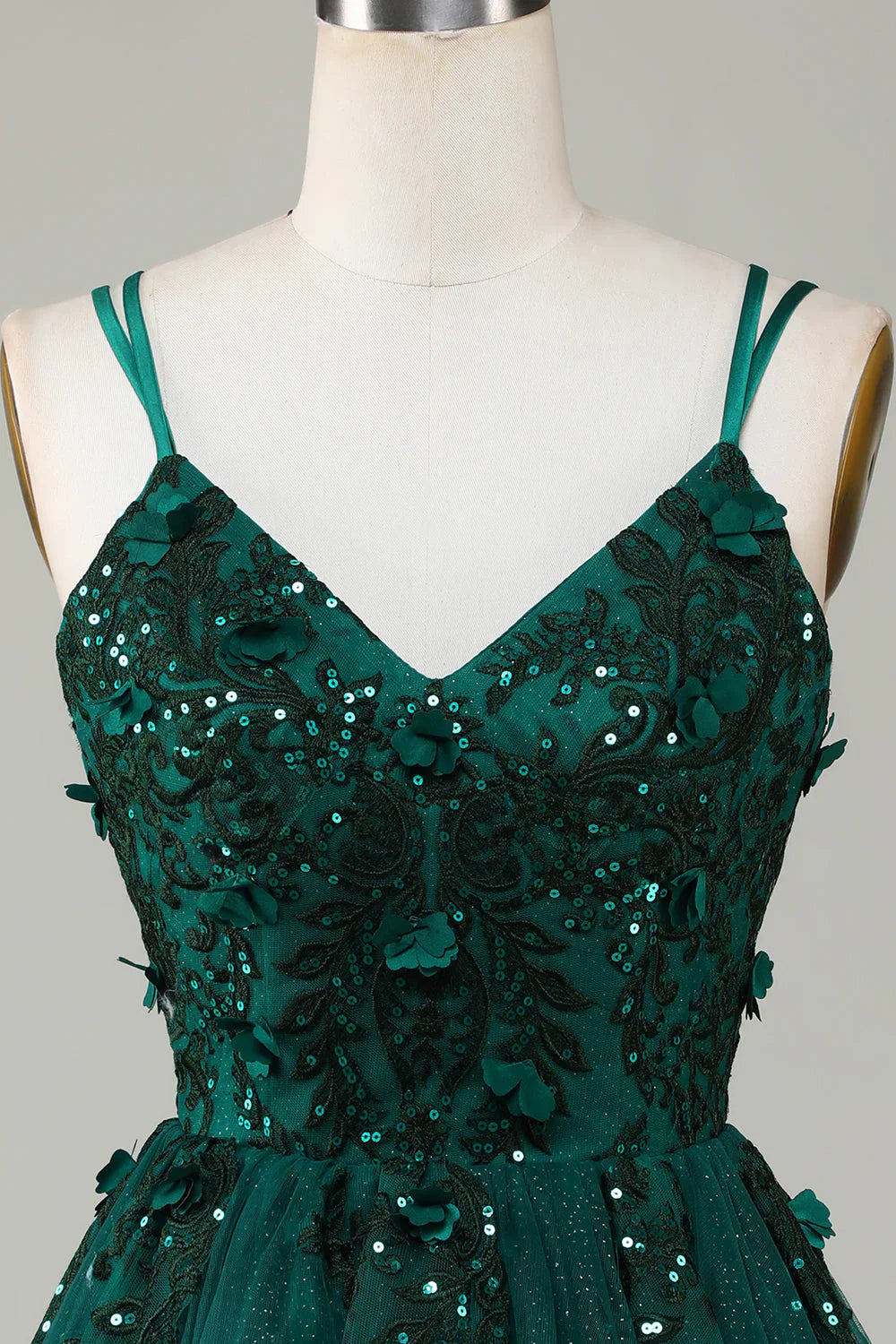 Dark Green Stylish A Line Spaghetti Straps Short Homecoming Dress With Appliques Beading