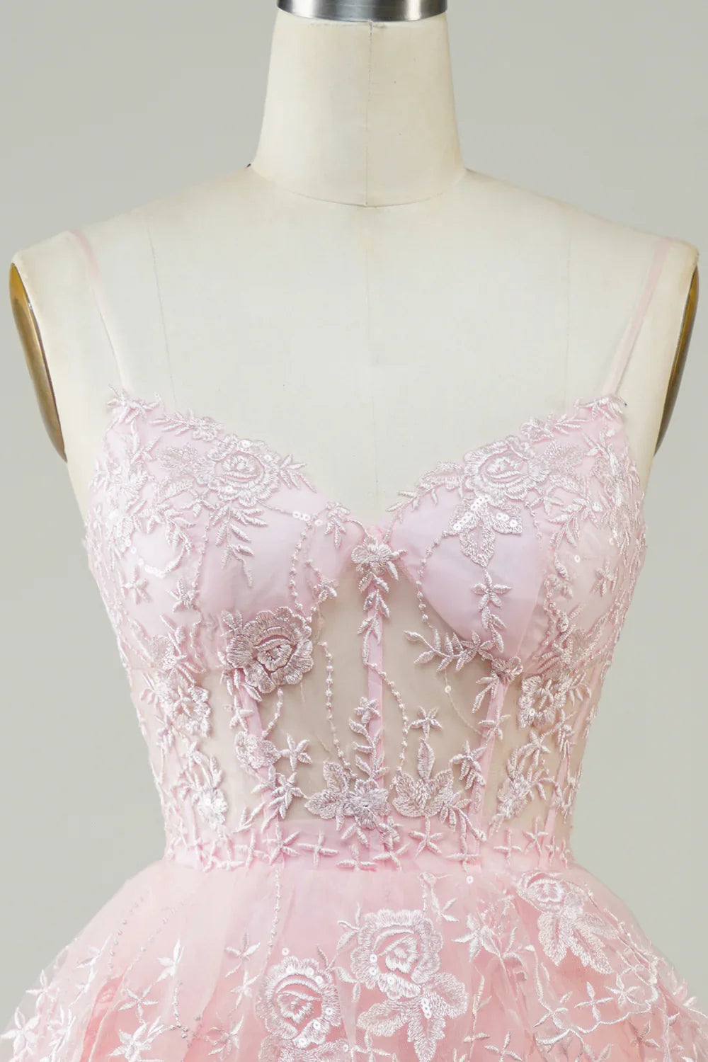 Spaghetti Straps Sparkly Tiered Corset Homecoming Dress