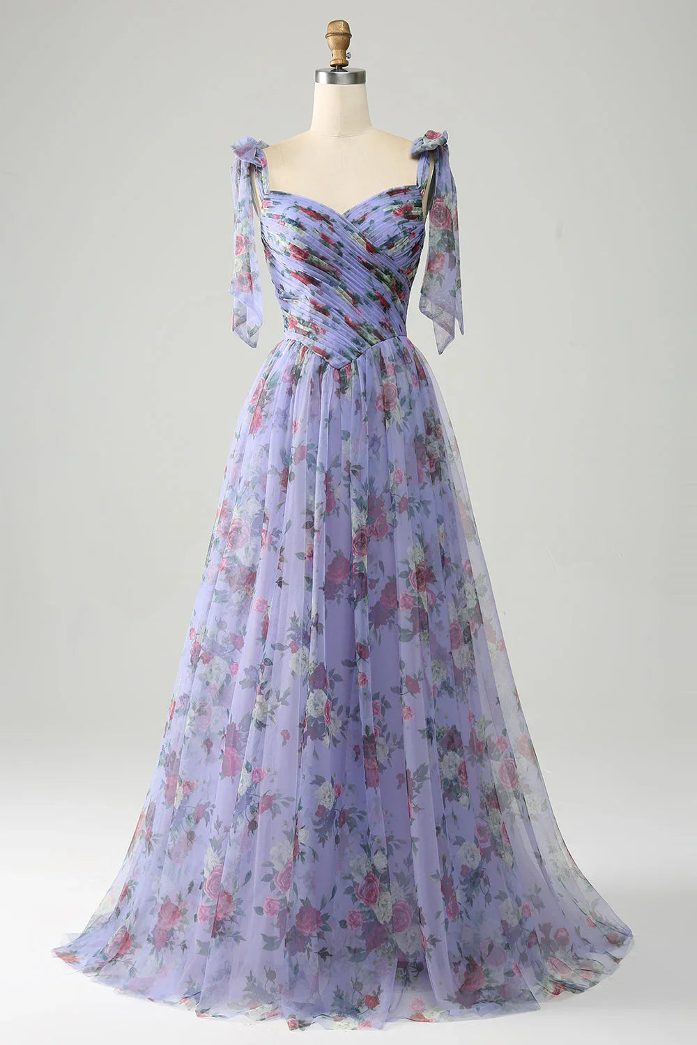 A-Line  Printed Adjustable Straps Long Prom Dress
