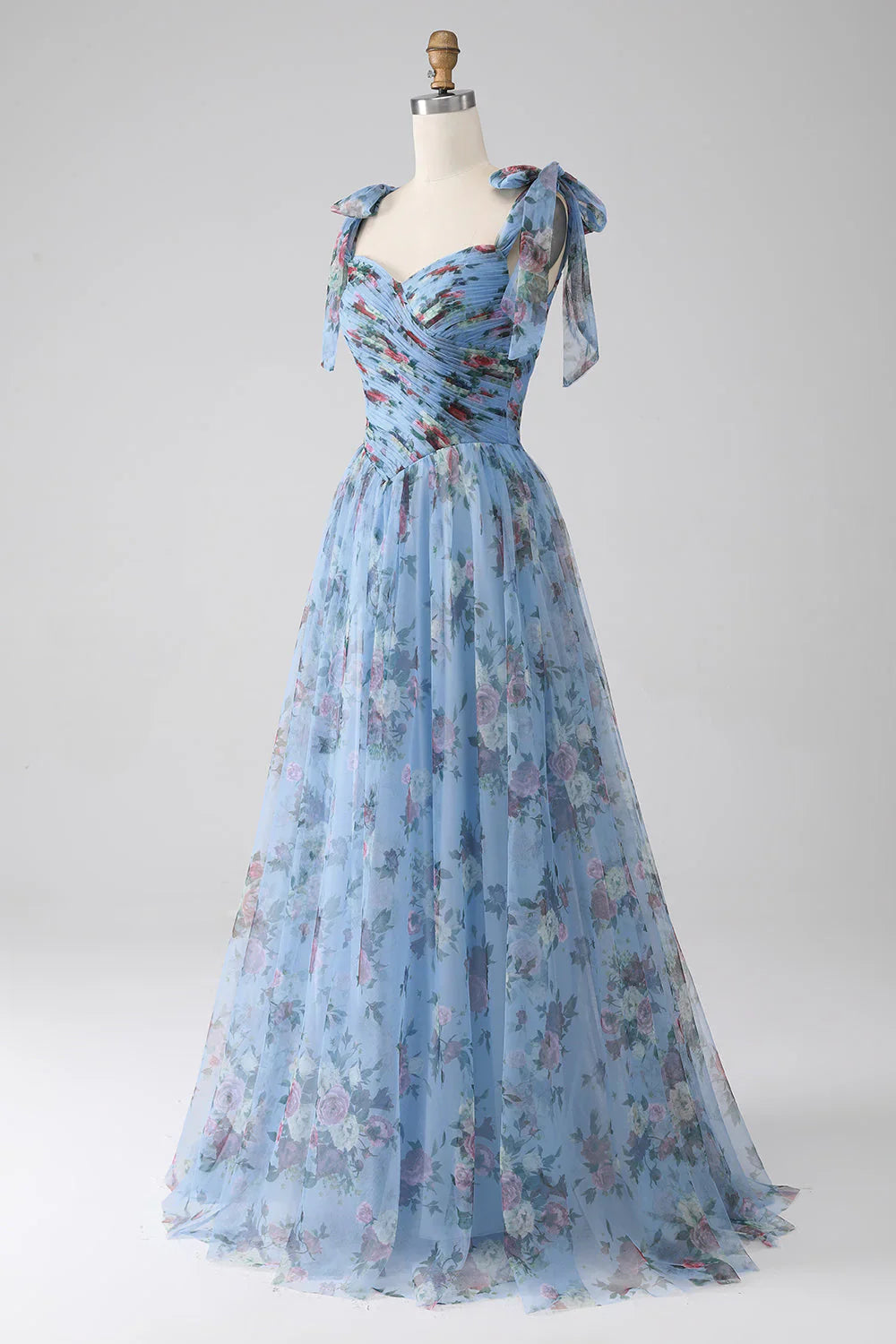 A-Line  Printed Adjustable Straps Long Prom Dress