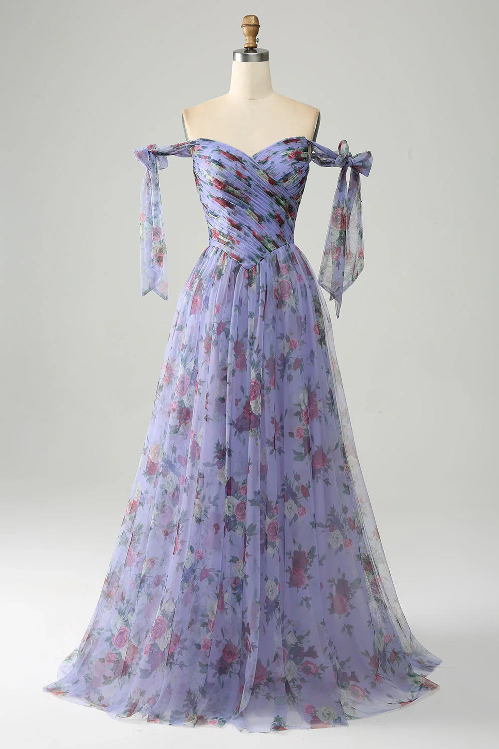 A-Line  Printed Adjustable Straps Long Prom Dress