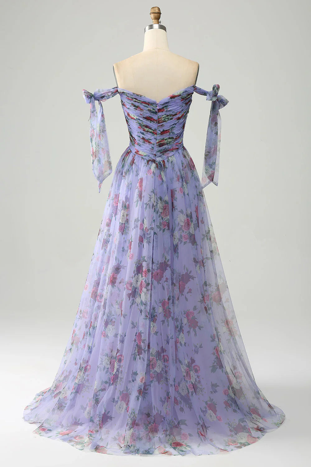A-Line  Printed Adjustable Straps Long Prom Dress