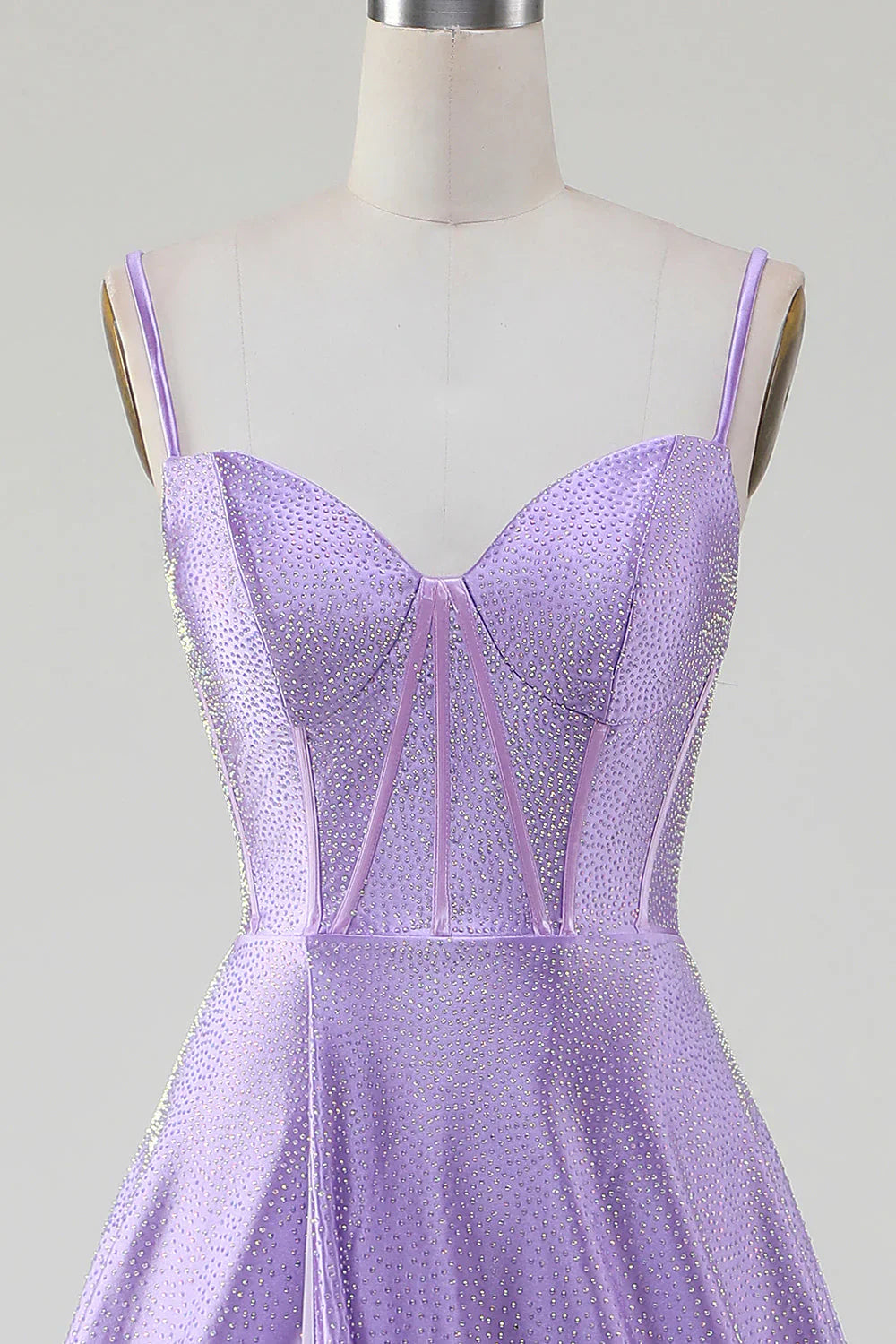 Simple Sparkly A-Line Side Slit Corset Prom Dresses With Rhinestones