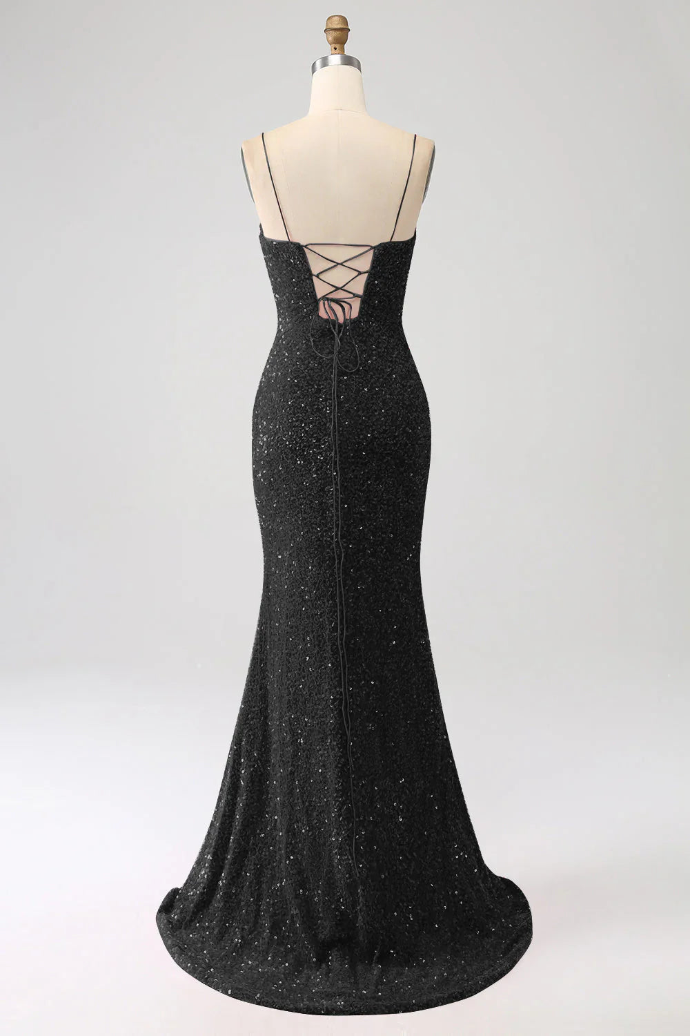 Sequins Mermaid Spaghetti Straps V-Neck Long Prom Dress