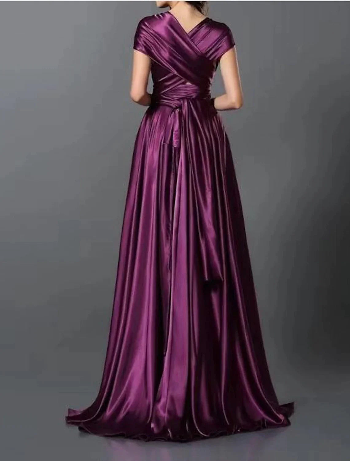 A-Line Wedding Guest Dresses Convertible Infinity Dress Party Wear Court Train Sleeveless One Shoulder Convertible Cotton Backless with Glitter Pleats Ruched