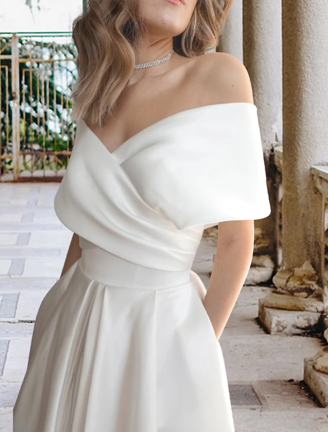 Reception Wedding Dresses Simple Wedding Dresses Ball Gown Off Shoulder Cap Sleeve Tea Length Lace Bridal Gowns