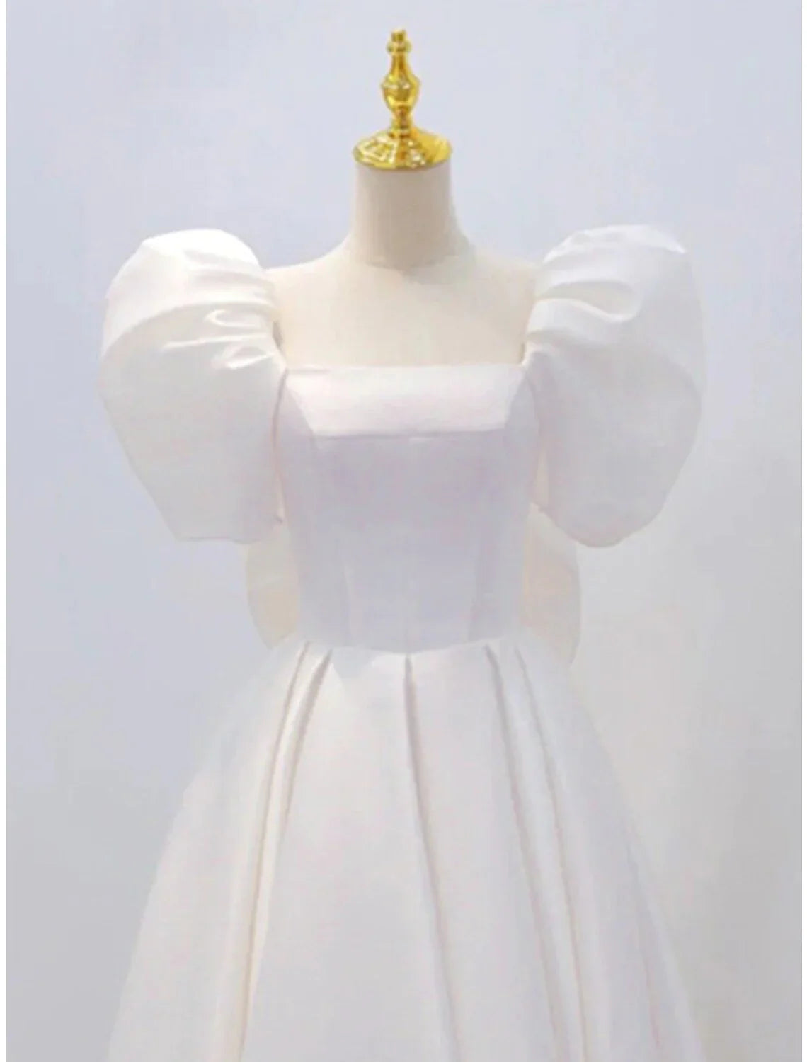 Reception Little White Dresses Wedding Dresses A-Line Square Neck Short Sleeve Knee Length Satin Bridal Gowns With Bow(s)